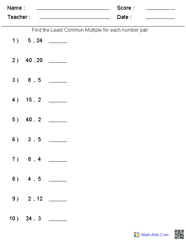 Least Common Denominator Worksheet With Answer Key
