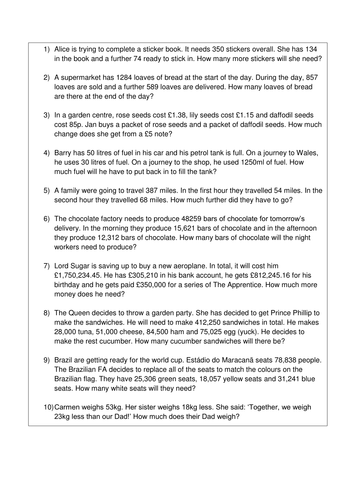 Multi Step Addition And Subtraction Word Problems 4th Grade Pdf