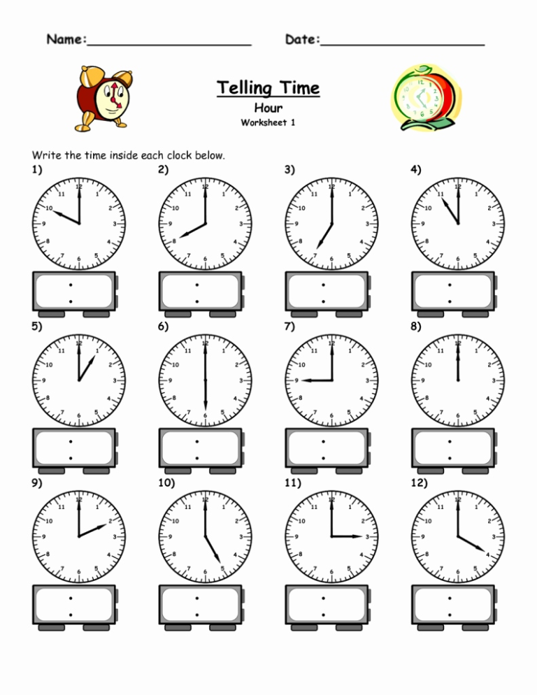 Clock Worksheets For Kindergarten