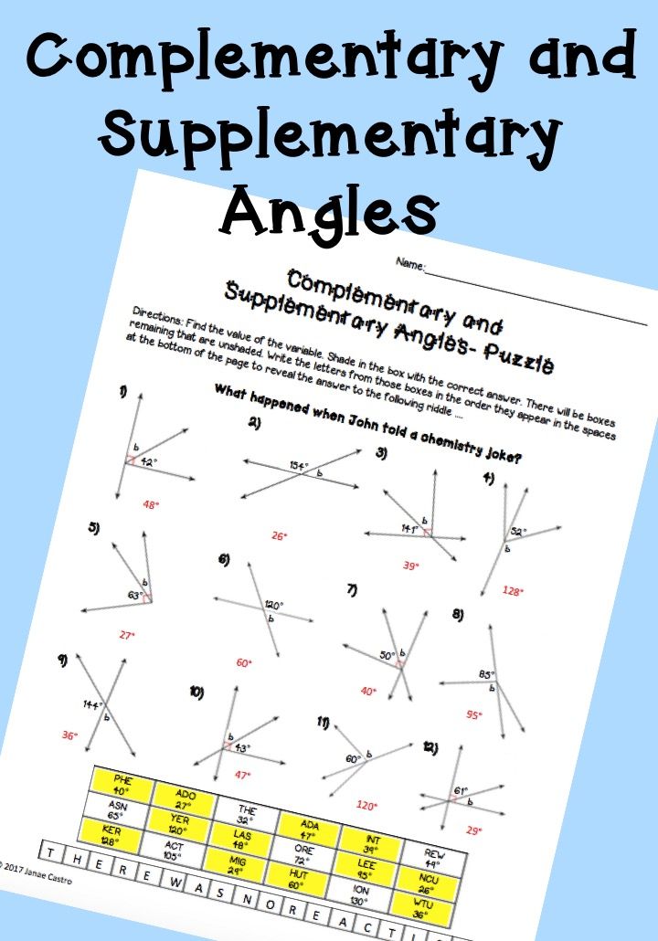 Geometry Complementary Angles Worksheet