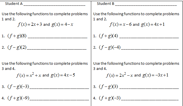 Function Operations Worksheet Answers With Work