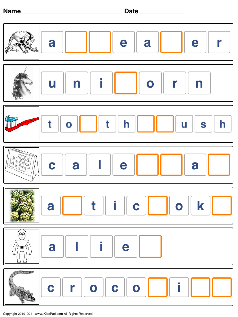 Word Spelling Worksheets For Kindergarten