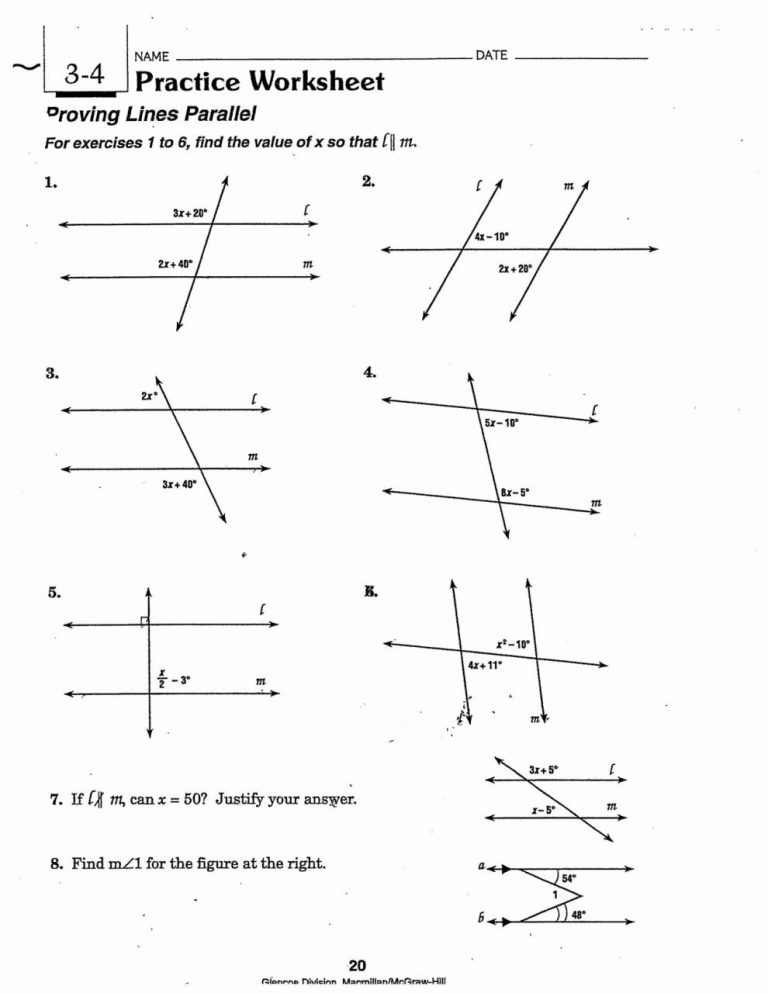 Proving Lines Parallel Worksheet Answer Key