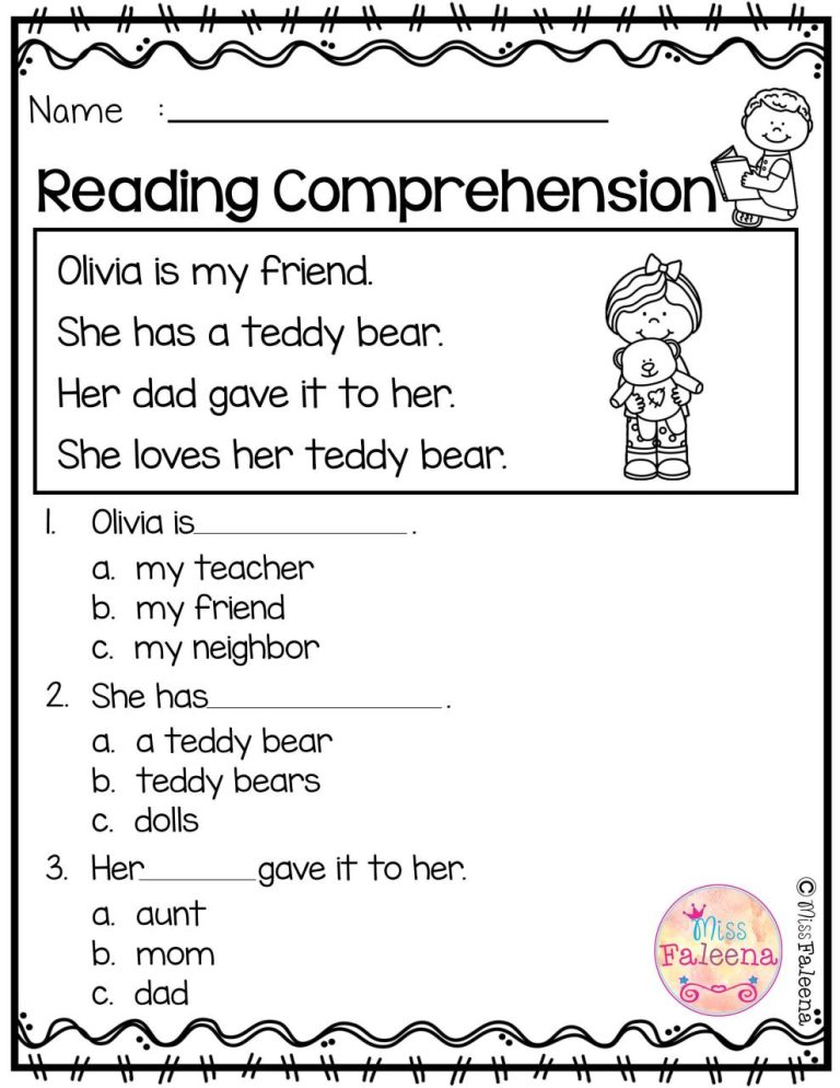 Multiple Choice Kindergarten Reading Comprehension Worksheets Pdf Free