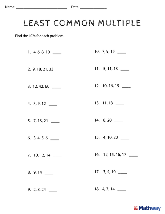 Least Common Multiple Worksheet With Answers