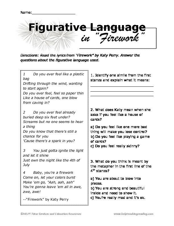 Figurative Language Worksheets With Answers Pdf 9th Grade