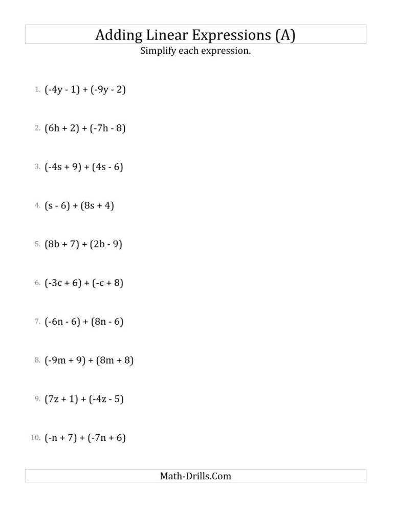 Algebra 1 Worksheets For 9th Grade Pdf