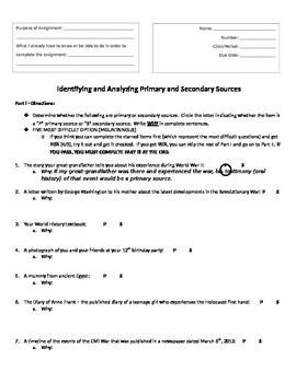 Primary And Secondary Sources Worksheet 5th Grade