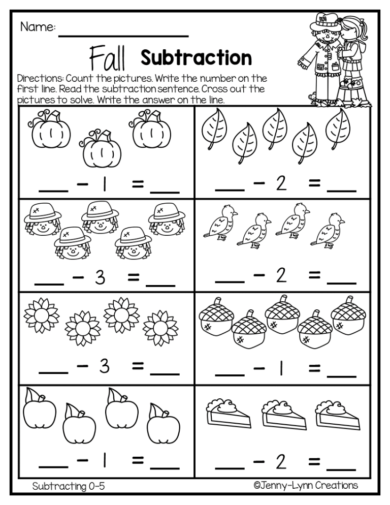 Subtraction Worksheets For Kindergarten Within 20
