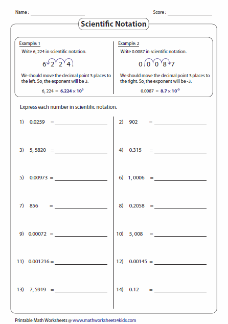 Scientific Notation Worksheet 8th Grade Answers