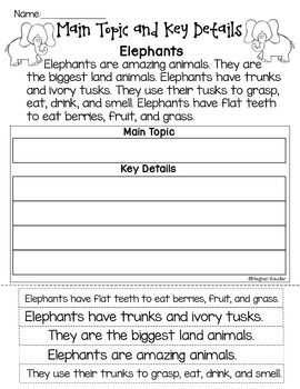 Main Idea And Supporting Details Worksheets 1st Grade