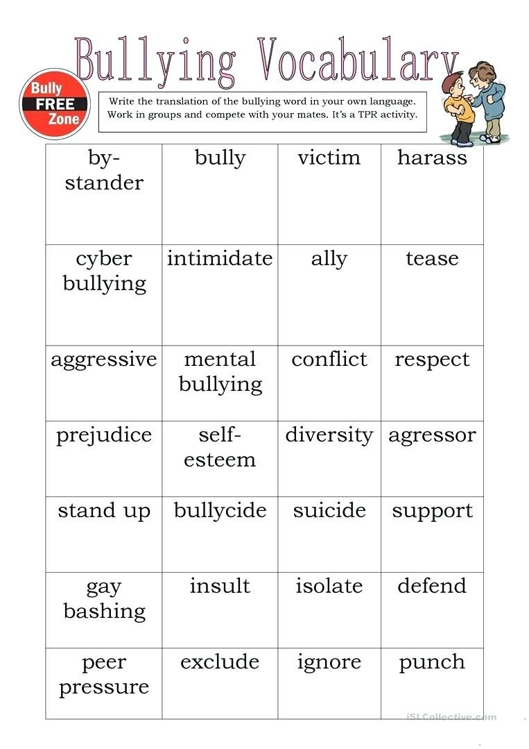 Bullying Worksheets For Kids