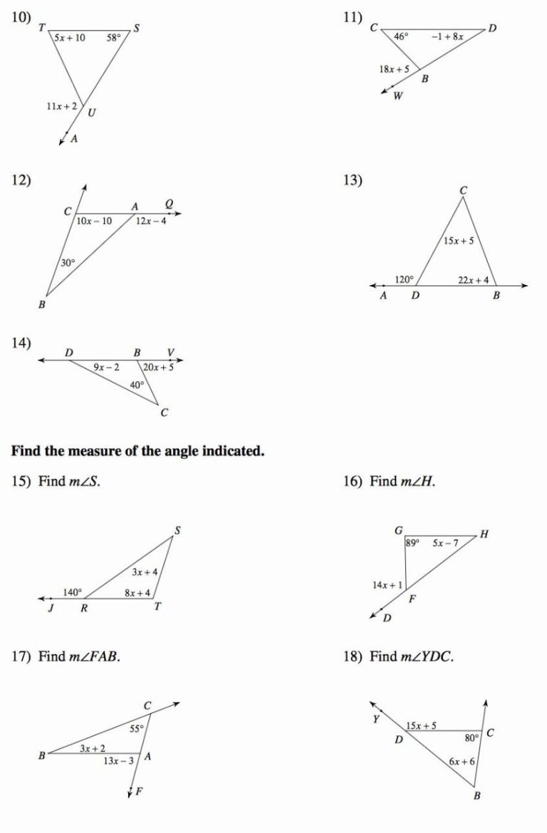 Worksheet Triangle Sum And Exterior Angle Theorem Answer Key