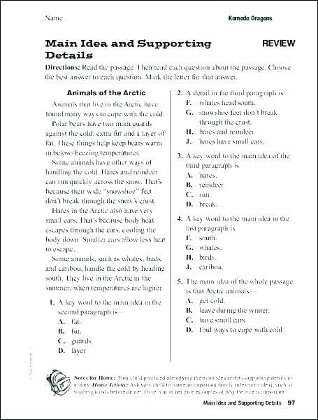 Main Idea And Supporting Details Worksheets Pdf