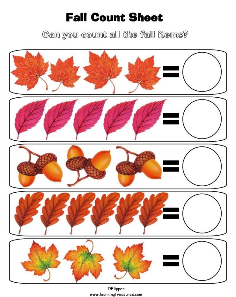 Kindergarten Fall Math Worksheets Free