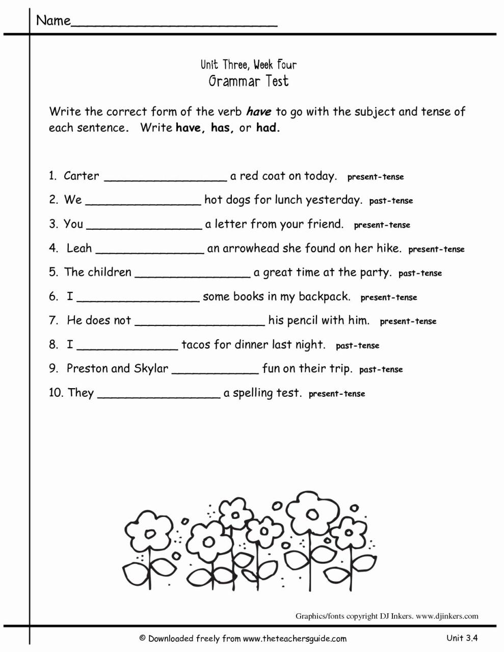 Verbs Worksheet 2nd Grade