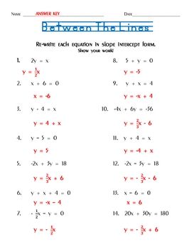 Slope Intercept Form Worksheet Cc Math 1 Standards Answer Key