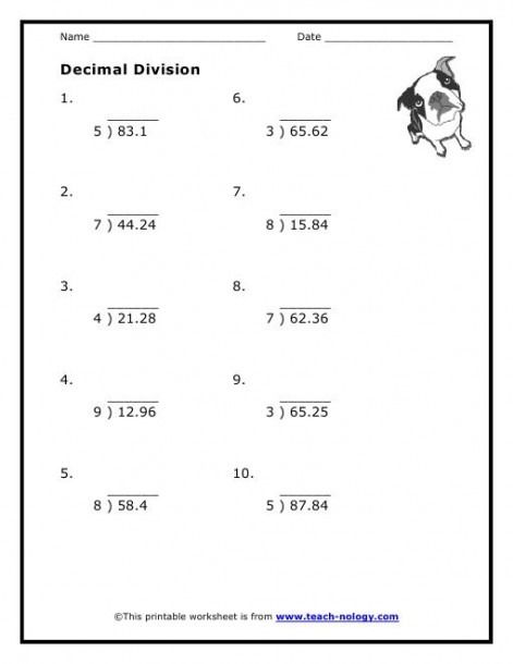 Grade 7 Long Division With Decimals Worksheets