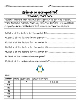 Prime And Composite Numbers Worksheet For Grade 6