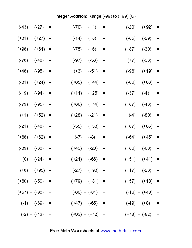 Integers Worksheet Grade 6 With Answers