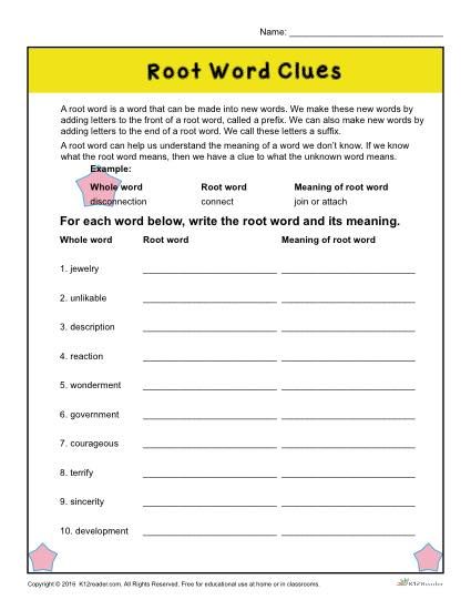 Root Words Worksheet 2nd Grade Pdf