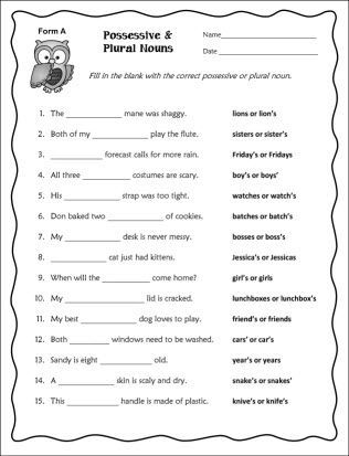 Grade 7 Singular And Plural Nouns Sentences Worksheets