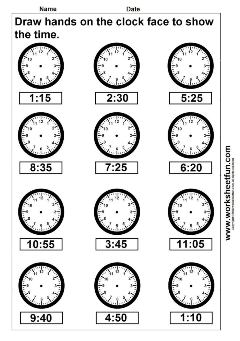 Clock Worksheets 4th Grade