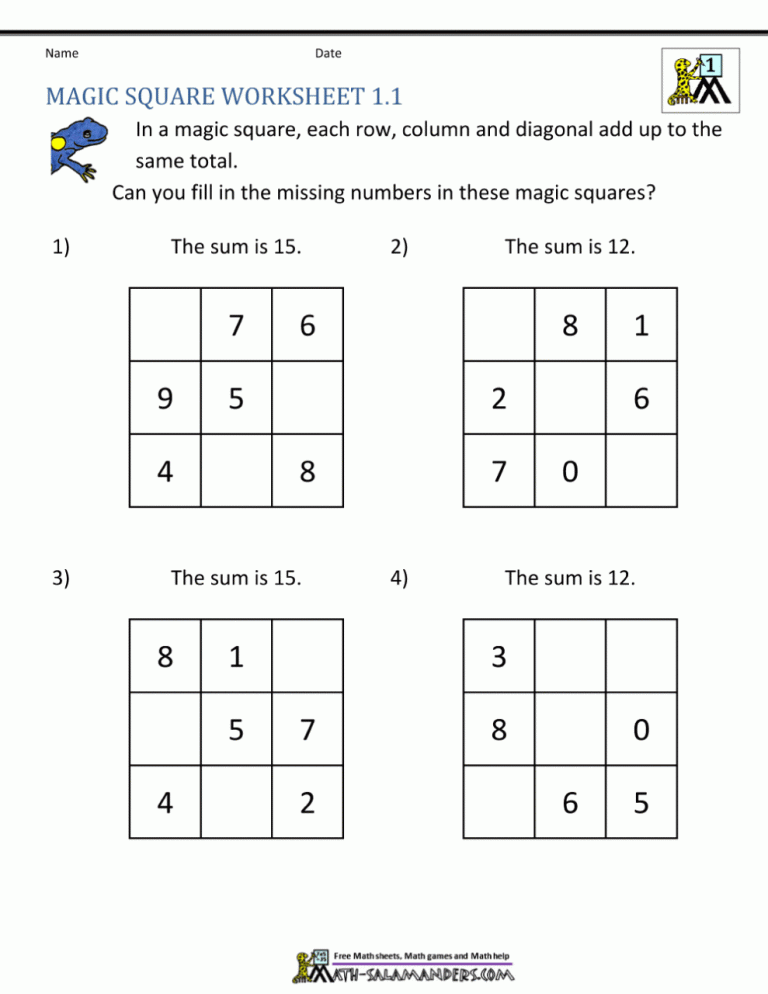 Magic Squares Worksheet 5×5