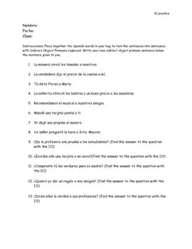 Direct And Indirect Object Pronouns Spanish Worksheet