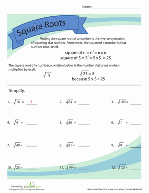 Square Root Worksheets 7th Grade
