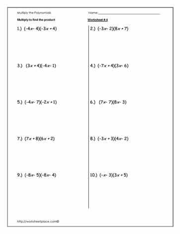 Multiplying Polynomials Word Problems Worksheet Pdf