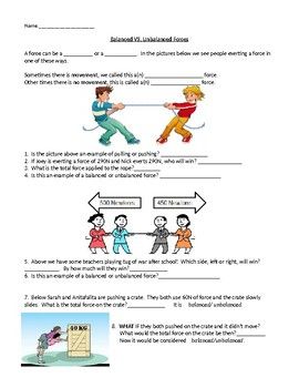 Balanced And Unbalanced Forces Worksheet Answers