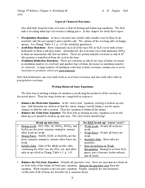 Pdf 5 Types Of Chemical Reactions Worksheet