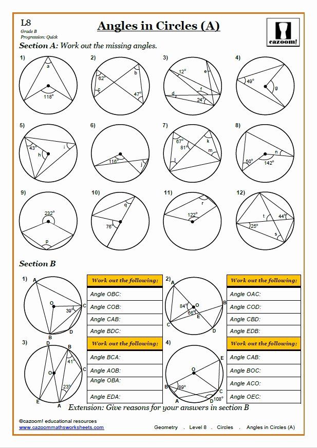 Inscribed Angles In Circles Worksheet Answers