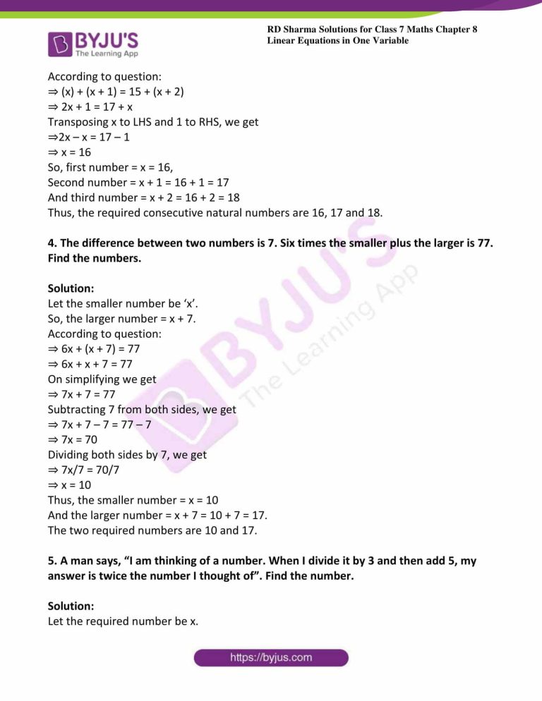 Linear Equations In One Variable Class 8 Worksheets Byjus