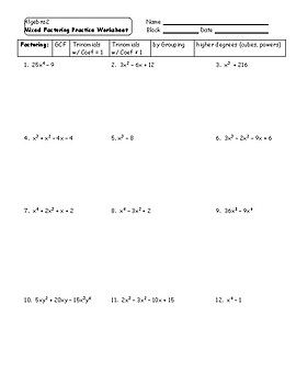Algebra Factoring By Grouping Worksheet