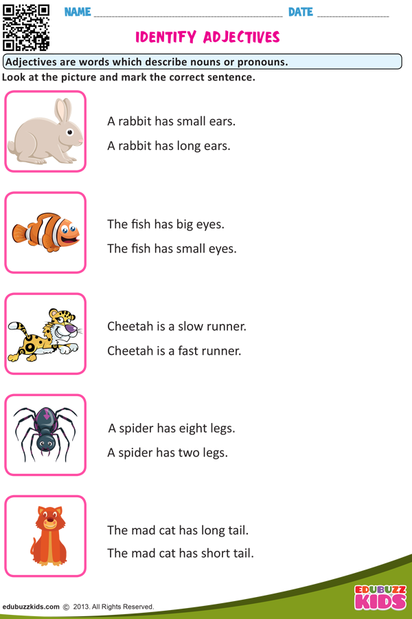 Adjectives Worksheets For Grade 1 With Pictures