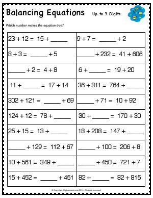 Balancing Equations Worksheet Math