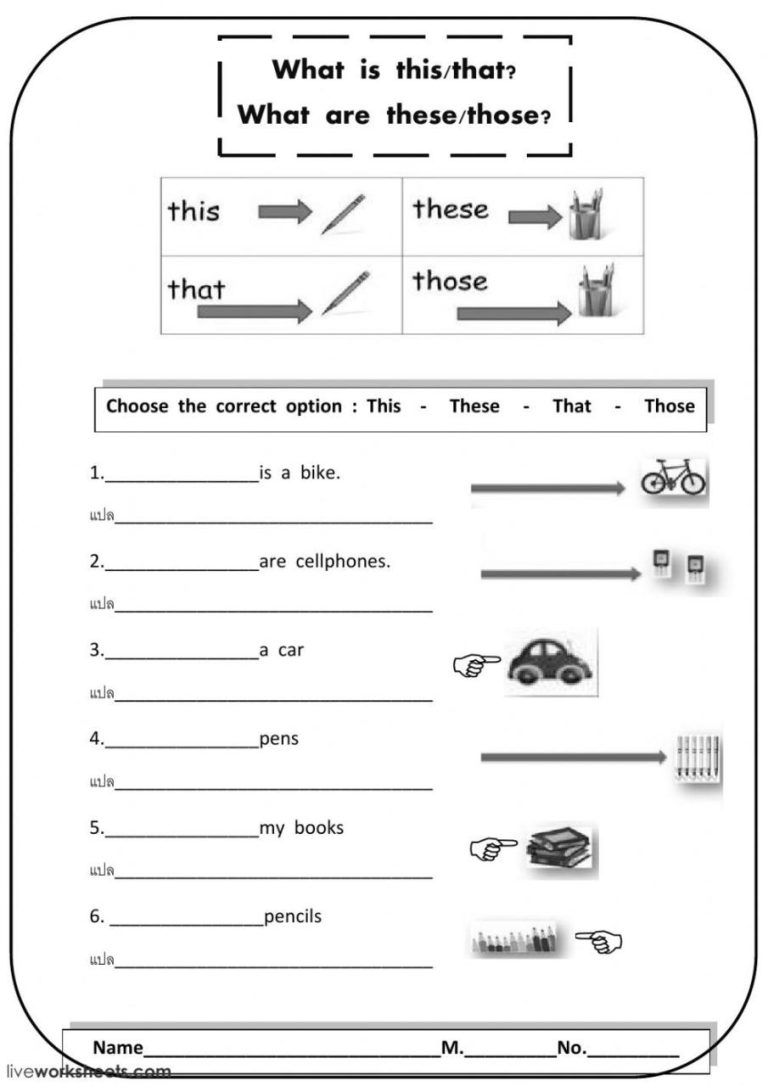 Demonstrative Pronouns Worksheet For Grade 1