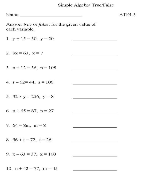 Algebra Equations Worksheets Year 9