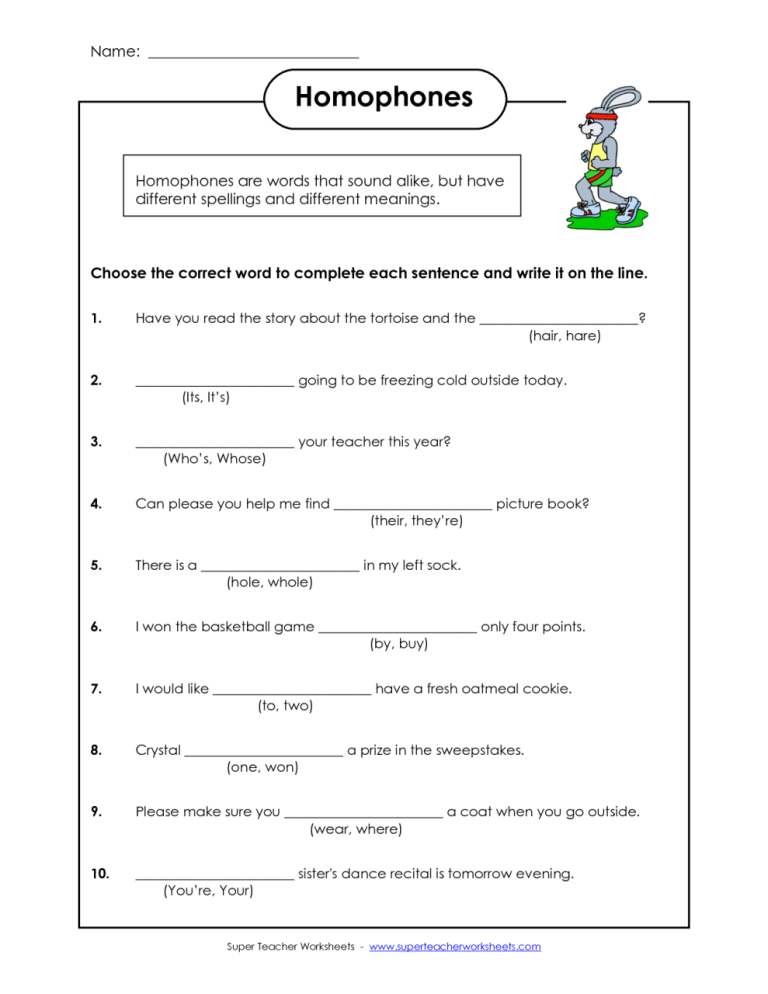 1st Grade Homophones Worksheets Pdf