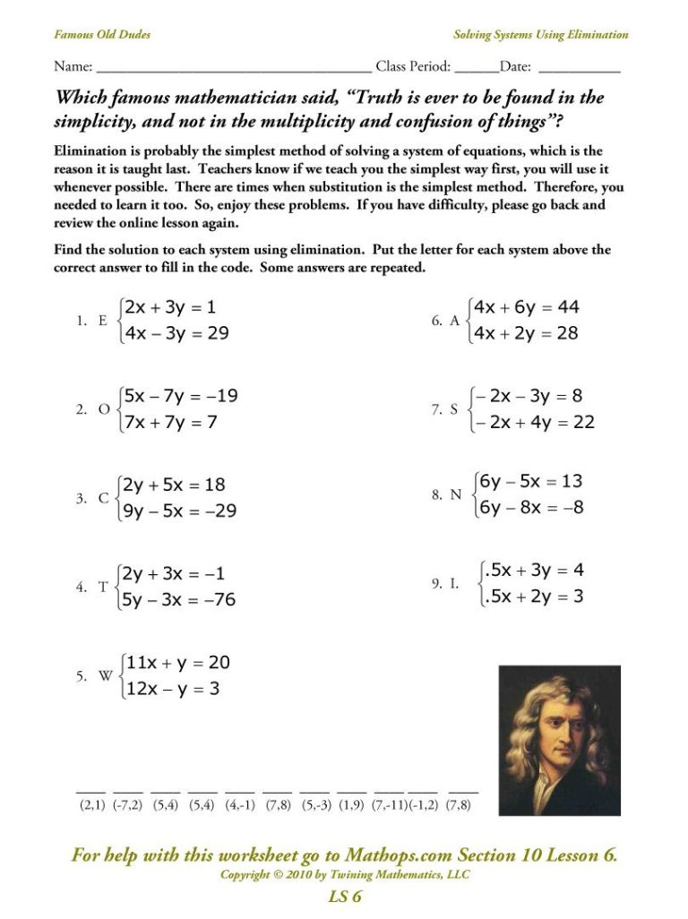 Simultaneous Linear Equations Worksheet Pdf