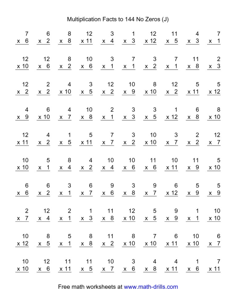 Math Drills Multiplication