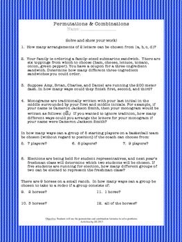 Permutations And Combinations Worksheet Answers
