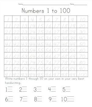 Writing Numbers Worksheet 1-100