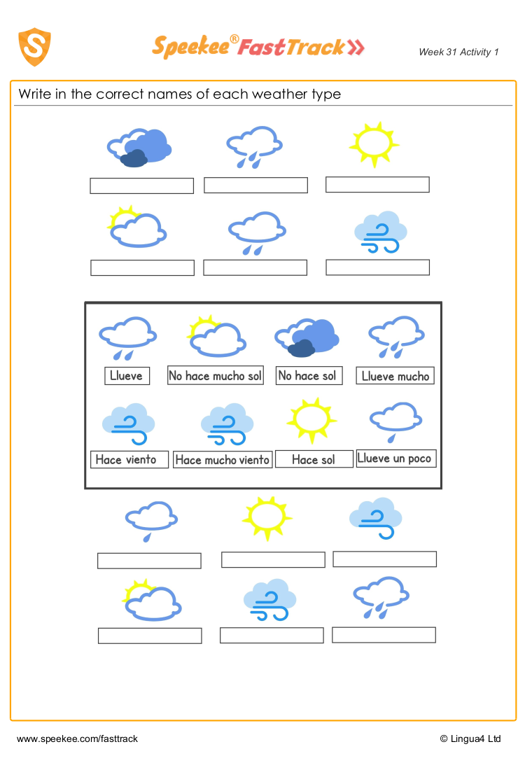 Weather Worksheet Spanish
