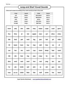 Long And Short Vowel Sounds Worksheets 2nd Grade