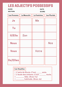 Possessive Adjectives Worksheet French