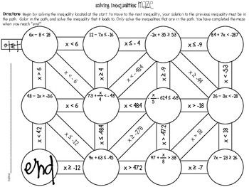 Solving Inequalities Maze Worksheet Answers