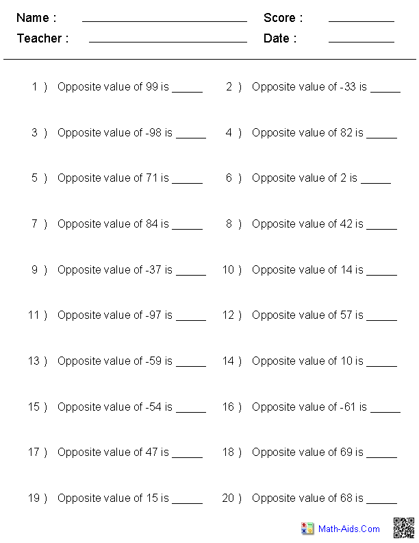 Integers Worksheet Grade 6 Word Problems
